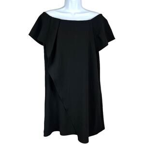 Halston Heritage‎ Dress Black Off The Shoulder Asymmetrical Drape LBD Women's 6